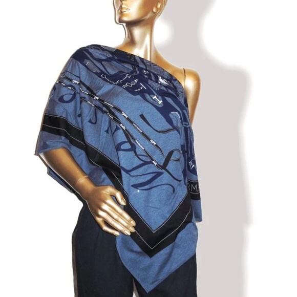 Hermes Madame and Monsieur Navy Blue Cotton Oversized Scarf - Picture 5 of 9
